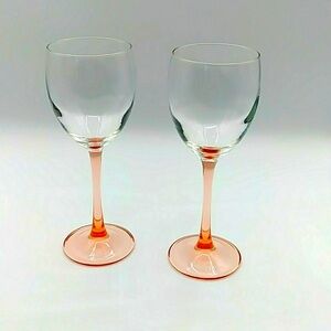 2 Peach Stemmed Wine Glasses Luminarc France